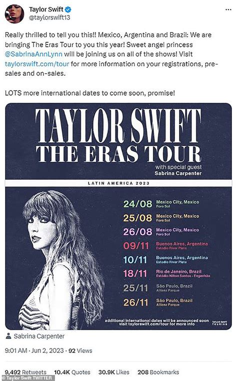 Taylor swift south america tour dates - The “Anti-Hero” took to Instagram to announce the first wave of international The Eras Tour dates. Swift’s Latin American wing will launch in Mexico City on Thursday, August 24.